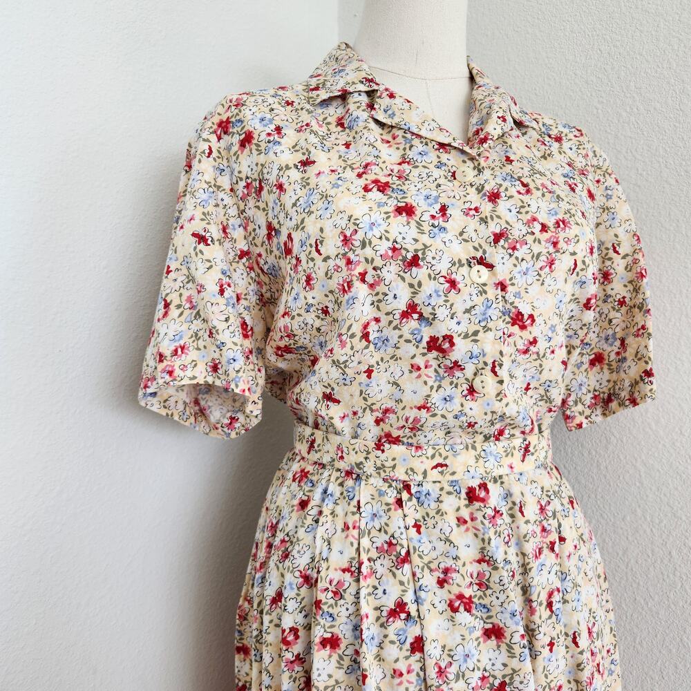 Vintage 90s Pendleton Yellow Floral Rayon Blouse & Skirt Set High Waist Size 6 - Picture 2 of 16